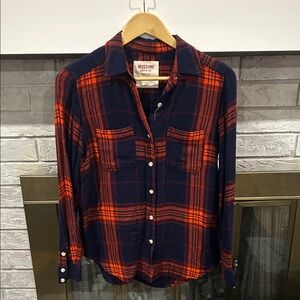 Mossimo Supply Co. Orange and Navy Plaid Shirt